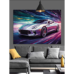 Renkli Işıkta Spor Araba Dekoratif Kanvas - Mdf Ahşap Tablo 70x100 cm