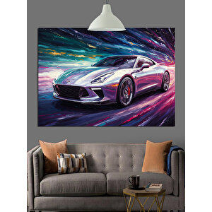 Renkli Işıkta Spor Araba Dekoratif Kanvas - Mdf Ahşap Tablo
