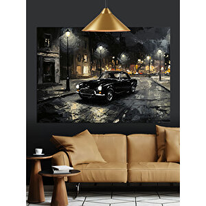 Islak Asfaltta Siyah Araba Dekoratif Kanvas - Mdf Ahşap Tablo 70x100 cm