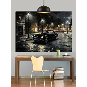 Islak Asfaltta Siyah Araba Dekoratif Kanvas - Mdf Ahşap Tablo