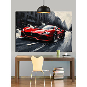 Süratli Spor Araba Dekoratif Kanvas - Mdf Ahşap Tablo 50x70 cm