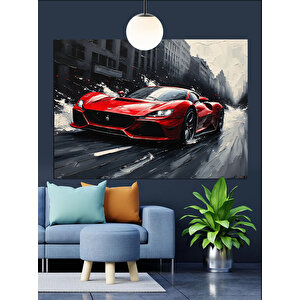 Süratli Spor Araba Dekoratif Kanvas - Mdf Ahşap Tablo
