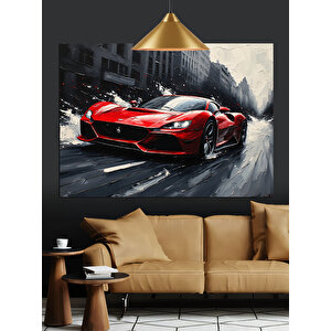 Süratli Spor Araba Dekoratif Kanvas - Mdf Ahşap Tablo