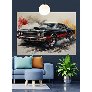 Siyah Klasik Araba Dekoratif Kanvas - Mdf Ahşap Tablo