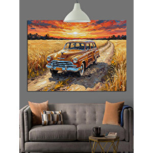 Buğday Tarlasında Eski Araba Dekoratif Kanvas - Mdf Ahşap Tablo 35x50 cm