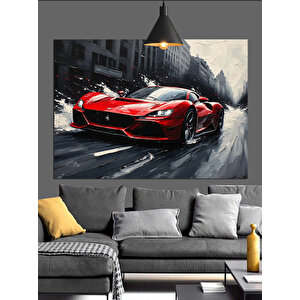 Süratli Spor Araba Dekoratif Kanvas - Mdf Ahşap Tablo 70x100 cm