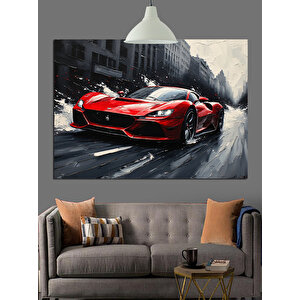 Süratli Spor Araba Dekoratif Kanvas - Mdf Ahşap Tablo 70x100 cm