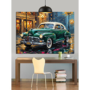 Yeşil Klasik Araba Dekoratif Kanvas - Mdf Ahşap Tablo