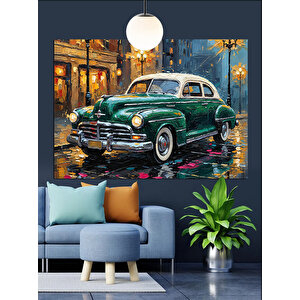 Yeşil Klasik Araba Dekoratif Kanvas - Mdf Ahşap Tablo