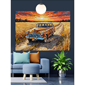 Buğday Tarlasında Eski Araba Dekoratif Kanvas - Mdf Ahşap Tablo