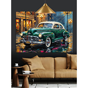 Yeşil Klasik Araba Dekoratif Kanvas - Mdf Ahşap Tablo 70x100 cm
