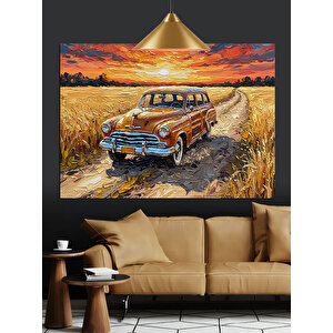 Buğday Tarlasında Eski Araba Dekoratif Kanvas - Mdf Ahşap Tablo 70x100 cm