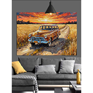 Buğday Tarlasında Eski Araba Dekoratif Kanvas - Mdf Ahşap Tablo 70x100 cm