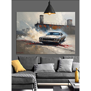 Yanlamasına Drift Yapan Araba Dekoratif Kanvas - Mdf Ahşap Tablo