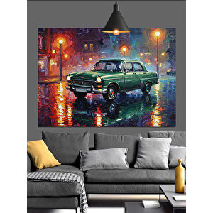 Yağmurlu Sokakta Eski Araba Dekoratif Kanvas - Mdf Ahşap Tablo 35x50 cm