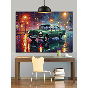 Yağmurlu Sokakta Eski Araba Dekoratif Kanvas - Mdf Ahşap Tablo 35x50 cm