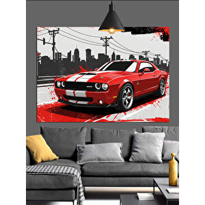 Grafik Çizimli Kırmızı Araba Dekoratif Kanvas - Mdf Ahşap Tablo 70x100 cm