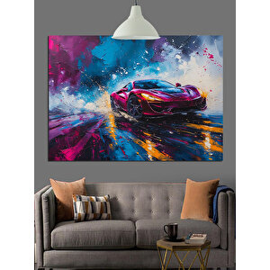 Renk Patlamalı Spor Araba Dekoratif Kanvas - Mdf Ahşap Tablo 35x50 cm