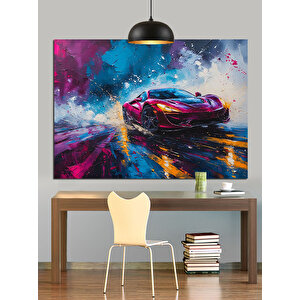 Renk Patlamalı Spor Araba Dekoratif Kanvas - Mdf Ahşap Tablo 35x50 cm