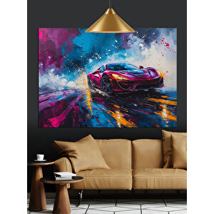 Renk Patlamalı Spor Araba Dekoratif Kanvas - Mdf Ahşap Tablo