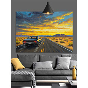 Bozkır Yolunda Klasik Araba Dekoratif Kanvas - Mdf Ahşap Tablo 35x50 cm