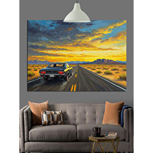 Bozkır Yolunda Klasik Araba Dekoratif Kanvas - Mdf Ahşap Tablo 35x50 cm