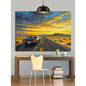 Bozkır Yolunda Klasik Araba Dekoratif Kanvas - Mdf Ahşap Tablo 35x50 cm