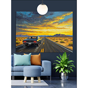 Bozkır Yolunda Klasik Araba Dekoratif Kanvas - Mdf Ahşap Tablo