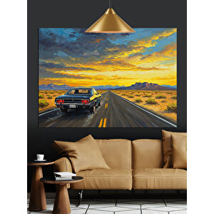 Bozkır Yolunda Klasik Araba Dekoratif Kanvas - Mdf Ahşap Tablo