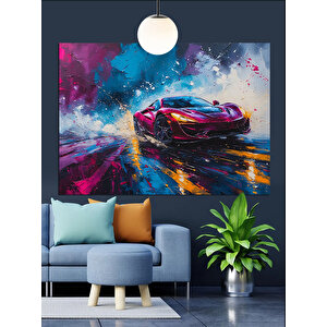 Renk Patlamalı Spor Araba Dekoratif Kanvas - Mdf Ahşap Tablo 70x100 cm