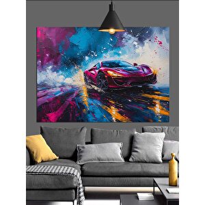 Renk Patlamalı Spor Araba Dekoratif Kanvas - Mdf Ahşap Tablo