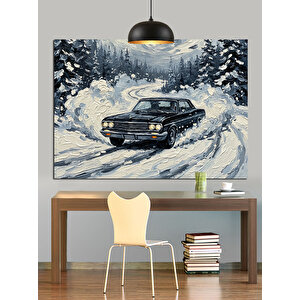 Karda Kayarak Giden Araba Dekoratif Kanvas - Mdf Ahşap Tablo 70x100 cm