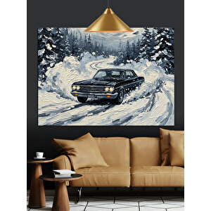 Karda Kayarak Giden Araba Dekoratif Kanvas - Mdf Ahşap Tablo 70x100 cm