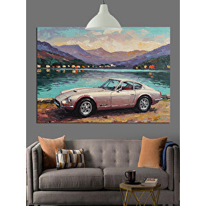Göl Kenarında Gri Araba Dekoratif Kanvas - Mdf Ahşap Tablo 70x100 cm