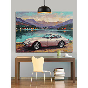 Göl Kenarında Gri Araba Dekoratif Kanvas - Mdf Ahşap Tablo 70x100 cm