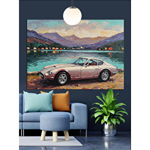 Göl Kenarında Gri Araba Dekoratif Kanvas - Mdf Ahşap Tablo 70x100 cm