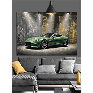 Garajda Yeşil Spor Araba Dekoratif Kanvas - Mdf Ahşap Tablo 35x50 cm