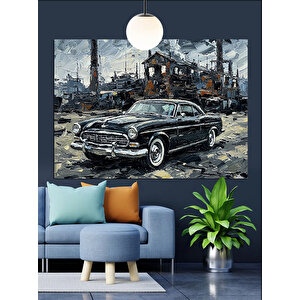 Yıkık Duvar Yanında Araba Dekoratif Kanvas - Mdf Ahşap Tablo