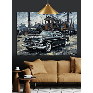 Yıkık Duvar Yanında Araba Dekoratif Kanvas - Mdf Ahşap Tablo