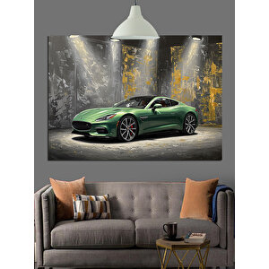 Garajda Yeşil Spor Araba Dekoratif Kanvas - Mdf Ahşap Tablo