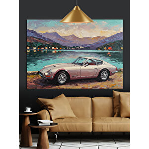 Göl Kenarında Gri Araba Dekoratif Kanvas - Mdf Ahşap Tablo