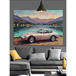 Göl Kenarında Gri Araba Dekoratif Kanvas - Mdf Ahşap Tablo