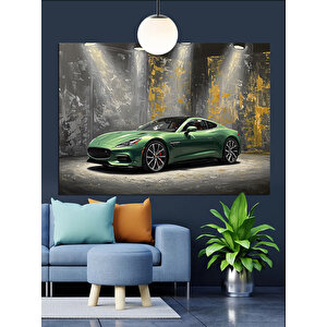 Garajda Yeşil Spor Araba Dekoratif Kanvas - Mdf Ahşap Tablo 50x70 cm