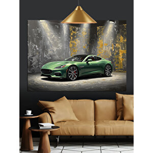 Garajda Yeşil Spor Araba Dekoratif Kanvas - Mdf Ahşap Tablo 50x70 cm