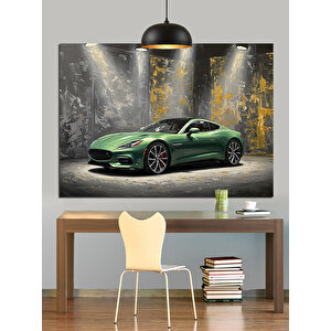 Garajda Yeşil Spor Araba Dekoratif Kanvas - Mdf Ahşap Tablo