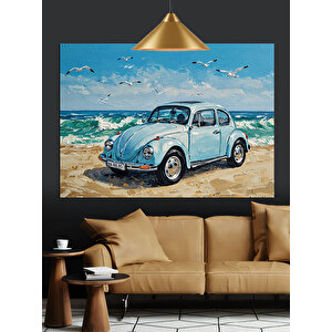 Deniz Kenarında Mavi Araba Dekoratif Kanvas - Mdf Ahşap Tablo 35x50 cm