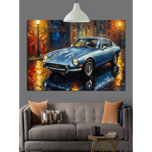 Mavi Spor Araba Dekoratif Kanvas - Mdf Ahşap Tablo 70x100 cm