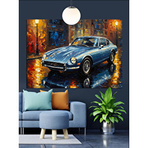 Mavi Spor Araba Dekoratif Kanvas - Mdf Ahşap Tablo