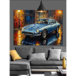 Mavi Spor Araba Dekoratif Kanvas - Mdf Ahşap Tablo 50x70 cm