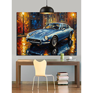 Mavi Spor Araba Dekoratif Kanvas - Mdf Ahşap Tablo